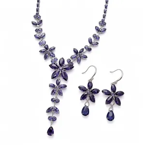 Palace Style Floral Teardrop Zirconia Necklace And Earrings Copper Luxury Fashion Jewelry Accessories For Women Party