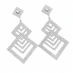 Luxus Raute Hohl Ohrhänger Kupfer Strass 925 Sterling Silber Stift Gold Silber Hofstil Eingelegte Ohrringe