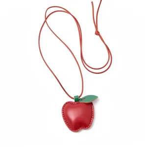 Handgefertigte Leder Obst Anhänger Halskette Apfel Zitrone Lange Pullover Kette Pastoraler Stil Damen Schmuck Zubehör