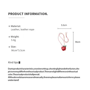 Detaillierte Produktspezifikationen für eine rote Apfel-Lederhalskette mit Maßen