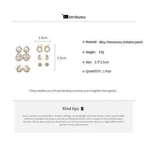 Product details and measurements for French style pearl rhinestone earring set with silver needles