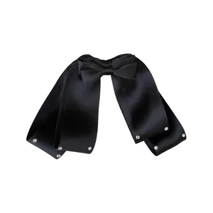 Koreaanse Stijl Zwarte Satijnen Vlinderstrik Haarspeld Met Strass Elegante Veerclip Barrette Voor Dames Dagelijks Haaraccessoire