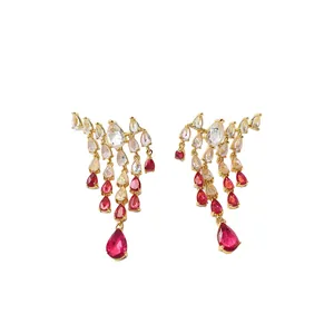 Boucles d'Oreilles Clous Gland Goutte d'Eau Zirconia Luxe Cuivre Plaqué Or Incrusté Pendantes Pour Mariage Fête Femmes