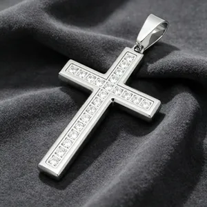 Premium polished stainless steel iced out cross pendant for mens hip hop style jewelry
