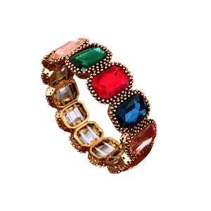 Luxe Ovale Strass Elastische Armband Vintage Legering Ingelegde Armband Voor Vrouwen Retro Geometrische Bangle Mode Feest Sieraden