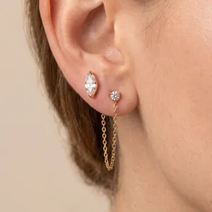 Boucles d'Oreilles à Frange en Acier Inoxydable Strass Marquise pour Femmes Minimaliste PVD Plaqué Or Géométrique Bijoux Cadeau