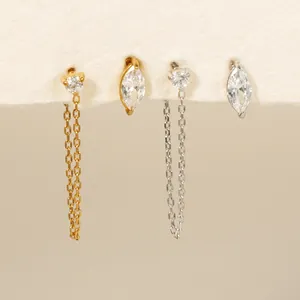 Boucles d'oreilles en acier inoxydable à marquise et pampille en or et argent