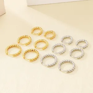 Minimalistische Edelstahl Perlen Ohrringe 18K Vergoldet Punktmuster Schlichte Kreis Ohrstecker Mode Schmuck Für Damen