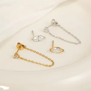 Boucles d'oreilles marquise en acier inoxydable avec pampille de chaîne dorée élégante