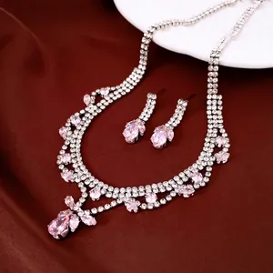 Women Zirconia Water Drop Pendant Necklace Earrings Jewelry Set Copper Silver Plated Bridal Wedding Party Fashion Jewelry