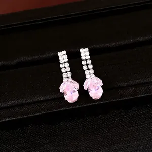 Luxury pink teardrop zircon drop earrings for wedding and party fashion jewelry