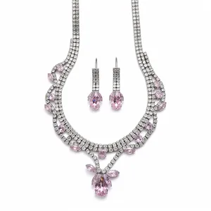 Parure de Bijoux Femme Collier Pendentif Goutte d'Eau en Zirconia Boucles d'Oreilles Cuivre Plaqué Argent Mariage Fête Mode