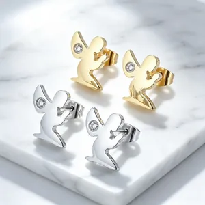 Boucles d'Oreilles Clous en Acier au Titane Strass Style Papier Découpé Petit Ange Gardien en Acier Inoxydable pour Femmes Bijoux