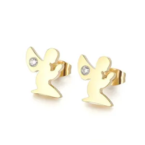 Élégantes boucles d'oreilles ange plaquées or avec strass scintillants en acier titane