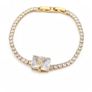 Bracciale a Farfalla in Zirconia per Donna Oro Argento Placcato Rame Zirconia Cubica Catena Tennis Geometrica Fibbia Quadrata Gioielli a Mano