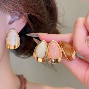 Elegant teardrop shaped acrylic stud earrings set in multiple autumn colors for women
