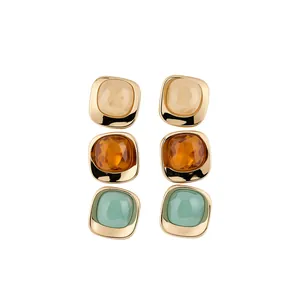 Vintage Acrylique Géométrique Boucles d'Oreilles Clous Ensemble Pour Femmes Tige en Argent Alliage Plaqué Or Carré Goutte d'Eau Marbre