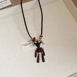 Vintage Bär Schmetterling Anhänger Halskette Für Damen Retro Tier Pulloverkette Mode Legierung Schmuck Geschenke Braun Schwarz