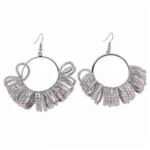 Vintage Beaded Round Drop Earrings Silver Gray Glass Iron Earrings For Women Elegant Handmade Jewelry For Banquet Daily