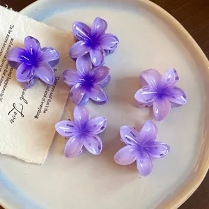 3 Pieces Set Mini Acrylic Flower Hair Claws For Women Sweet Purple Gradient Shark Clips Elegant Hair Accessories Daily Party Hair Clip