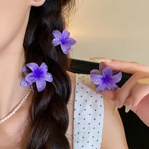 Set of 3 purple acrylic flower mini hair claw clips for elegant women's hairstyle