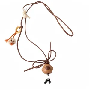 Retro Wooden Bear Dog Pendant Necklace Cute Mori Style Long Sweater Chain For Women Jewelry Handmade Wood Bead Necklace