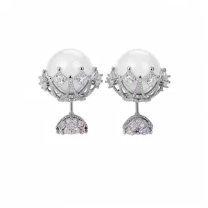 Elegante Kronen-Ohrstecker Mit Zirkonia-Einlage Und Künstlicher Perle Für Damen Silber Ohrringpfosten Vintage Luxus Schmuck