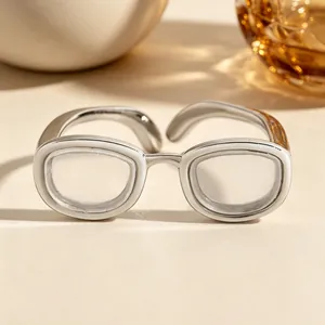 Bague réglable créative en forme de lunettes miniatures en argent