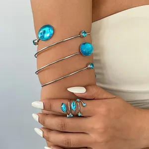 Vintage Oval Acryl Spiral Offene Armreif Und Ring Schmuckset Gold Silber Farbe Geometrisch Luxus Handschmuck Für Frauen
