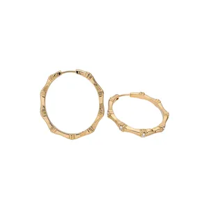 New Chinese Style Bamboo Joint Hoop Earrings Vintage Luxury Rhinestone Inlaid Alloy Earrings For Women Gold Silver Jewelry