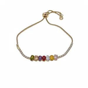 18K Gold Plated Zirconia Geometric Bracelet For Women Adjustable Bolo Bracelet Luxury Jewelry For Date Commute