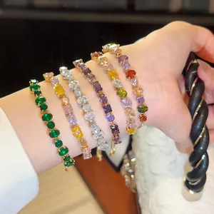 Luxury 18k gold plated bracelets set with sparkling multi-color cubic zirconia stones