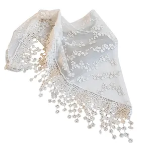 Korean Style White Lace Mesh Waist Scarf For Women Floral Pattern Tassel Fringe Decorative Elegant Waist Belt Accessory