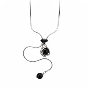 Collier Pendentif Hexagramme en Acier Inoxydable Perles en Pierre Naturelle Longue Chaîne Serpent Bijoux Minimalistes