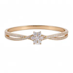 18K Vergoldeter Kupfer Zirkonia Armreif Für Damen Überkreuzt Gewickelt Blumenmuster Eingelegte Zirkonia Verschluss Armband Schmuck