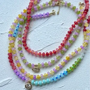 Colorful Dopamine Glass Beads Necklace For Women Hand-beaded Choker Necklace With Zirconia Pendant INS Style Jewelry