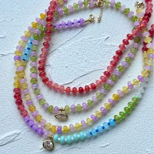 Vibrant and colorful dopamine beaded necklace with sparkling crystal pendant for women