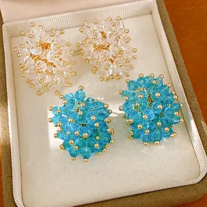 Elegant crystal cluster flower stud earrings with 925 silver needles for women