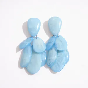 Vintage light blue marbled resin teardrop cluster earrings featuring elegant silver needle studs