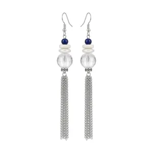 Longues Boucles d'Oreilles Pendantes à Gland en Cristal Clair pour Femmes Design de Niche Couleur Argent Bijoux