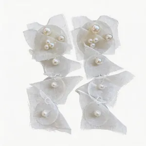 Elegant White Chiffon Tassel Clip-on Earrings For Women With Artificial Pearl Shell Round Square Geometric Long Drop Earrings Jewelry
