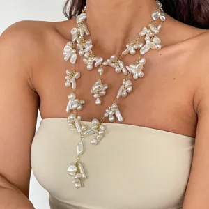 Vintage Unregelmäßige Künstliche Perle Halskette Mit Quaste Für Damen Gold Silber Legierung Perlen Pulloverkette Schmuck