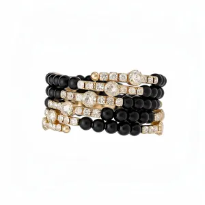 Dames Luxe Meerlaags Open Armring Armband Acrylkraal Strass Ingelegde Messing Handsieraden Voor Banket Feest Cadeau