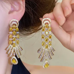 Elegant 18k gold plated zircon drop earrings with a luxurious vintage palace style design