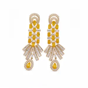 Vintage Palast Stil Kupfer Zirkonia Tropfen Ohrringe Mit Silber Ohrringpfosten Luxuriöse Wassertropfen Geometrische Ohrringe Für Damen