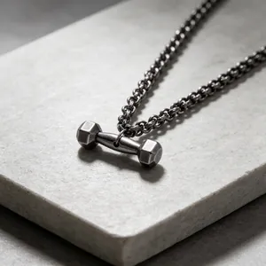 Collier en acier inoxydable vintage pour homme avec pendentif haltère style fitness