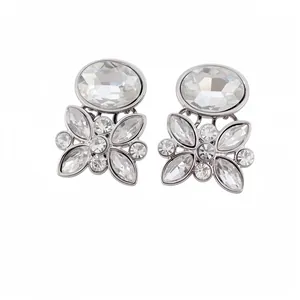 Luxus Legierung Strass Blumen Oval Schmuckset Mit 925 Sterling Silber Ohrstecker-Stift Für Damen Elegante Halskette Und Ohrringe