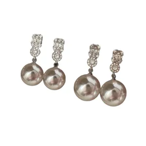Elegant French style pearl drop earrings with sparkling rhinestones for women jewelry.