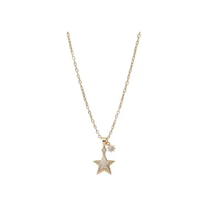 18k Echtgold Plattiert Zirkonia Stern Anhänger Halskette Luxus Mode Kupfer Schlüsselbeinkette Schmuck Geschenk Für Damen