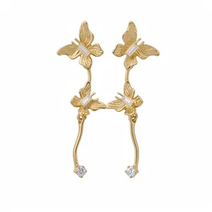 Europese Legering Strass Vlinder Kwastje Oorknopjes Met Zilveren Oorsteker Elegante Lange Hanger Sieraden Voor Dames